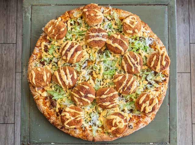World Famous Cheeseburger Pizza.