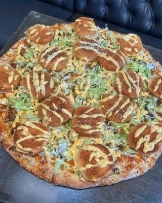World Famous Cheeseburger Pizza.